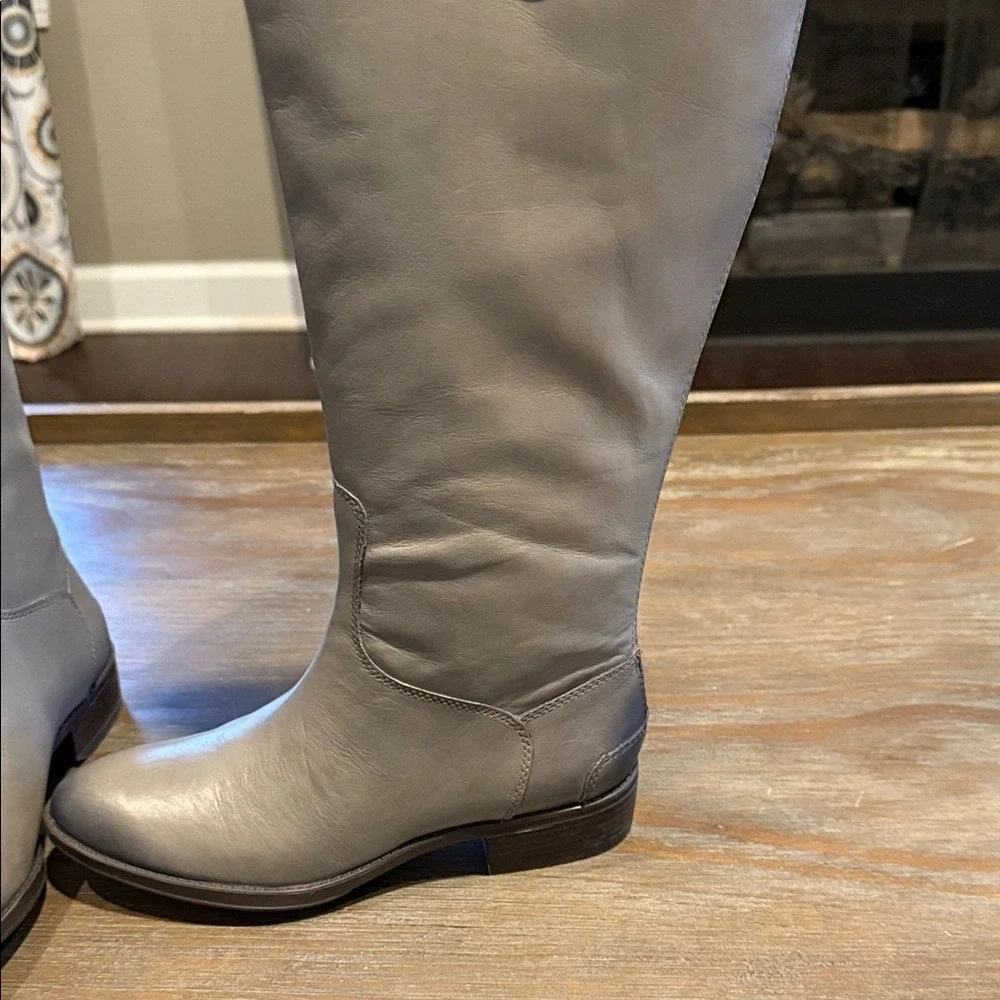 Sam Edelman Gray‎ Leather Riding Boots – Size 6W – New in Box